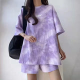 Women Shorts Matching Set Casual Loose Short Sleeve Clothing Female Print Tops Elastic Waist Pant 2 Piece Suit