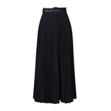 With Belt Women's New High-Waisted Skirt Swing Medium Long Folded Temperament Half-Body