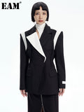 Women Black Color-block Elegant Blazer New Lapel Long Sleeve Loose Fit Jacket Fashion Tide Spring Autumn 2023