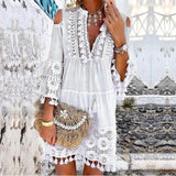 tassel boho dress women v Neck seven sleeve loose short dresses femme holiday bohemian chic dress plus size