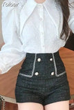 Camisas Mujer Puff Sleeve Pointed Collar White Blouse Jacquar Diamond Temperament Shirts Korean Tunic Blusas Tops