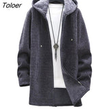 Autumn Winter Hooded Coat Men Brand Clothing Cool Mens Long Coat Plush Liner Sweater Zipper Knitted Cardigan Male