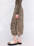 Fashion Women's Skirt New Elastic High Waist Zipper Big Pockets Loose Straight Brown Mid-calf Skirts Autumn 2023