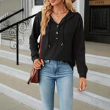 Autumn And Winter New Solid Color Hooded Buttons Loose Long-Sleeved Women's