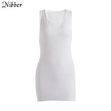summer Thin section casual home wear white Ribbing knit V-neck sleeveless mini dress for women basic bodycon dress