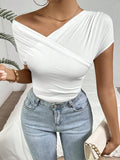 Spring And Summer Explosion Folding Collar V Collar Sexy Blouse Lady Short-Sleeved