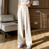 Toloer Leg Pants Women's Pants Down Loose High Waist Pink Trousers Spring And Autumn Suit Narrow Version Straight Leg Casual Floor Trousers-Outfit
