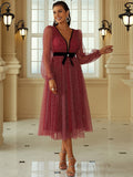 Contrast Trim Mesh Puff Sleeve