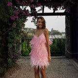 Lysing Shiny Birthday Party Feather Splicing Dress Dress
