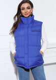 Casual Blue Turndown Collar Zipper Sleeveless Padded Vest