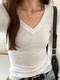 Ribbed V Neck Slim Long Sleeve Knit-Outfit