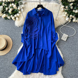 Version Of High-End Sense Polo Collar Shirt Women Autumn Three-Dimensional Flowers Loose Irregular Folding Tail Design