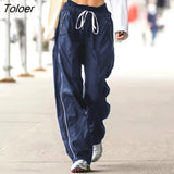 Blue Women's Sports Pants Casual Stylish Summer Basic Wide Leg Trousers Minimalist Streetwear Joggers