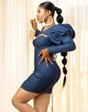Sexy Cut Out Puff Sleeve Blue Denim Bodycon