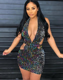 Sequins Deep-V Cut Out Halter Club
