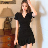 Sleeve Dress Women Trumpet Ruffles Design Sexy V-neck Trendy Chic Cozy Beach Платье Женское Casual Young Summer Ins