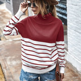Striped Turtleneck Sweater Women 2021 Fall Long Sleeved Kintted Woman Sweaters Warm Pull Femme Casual Jersey