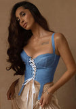 Blue Denim Lace Up Crop