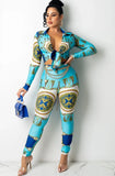 Print Retro Knot Blouse and Pants