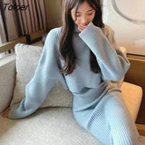 Autumn Knit Sweater Skirt Sets Women Pink Turtleneck Pullovers And Long Dress Elegant Two Piece Sets Womens Outifits