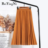 Women Vintage New Fashion Skirt Elastic High Waist Pleated Leisure Retro Skirt Female Streetwear Luxury Faldas