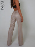2021 High Waist Women Pants Y2K Glitter Party Fashion Autumn Winter Long Trousets Wide Leg Casual