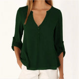 Women V-Neck Summer Casual Long Sleeve Silm Shirt Blouse Camisa Femme Tops Party New 8