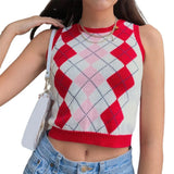Vintage Print Women Sweaters Autumn New V-Neck Sleeveless Female Knitted Vest Streetwear y2k Top Pullover Casual