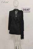 Fashion Women Suit Jackets Notched Collar Full Sleeve Single Breasted Asymmetric Tassels Blazers Summer 2023 New
