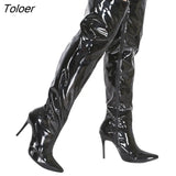 Silver Mirror Thigh High Boots Women T Show Pointy Toe Club Party Shoes Thin High Heels Over The Knee Long Boots For