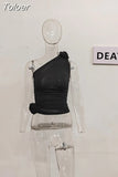 Fashion Women Tank Tops Three-dimensional Rose Flower Diagonal Shoulder Display Thin Knitted Tops Summer 2023 New