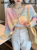 2022 Knitted Cardigan Button Up Korean Cute Sweaters Cropped Cardigan Women Kawaii Crop Sweater Knitting Top