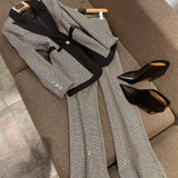 2022 Runway Designer Elegant Women's Sexy Sequin Single Button Plaid Blazer And OL High Waist Flare Pants Business