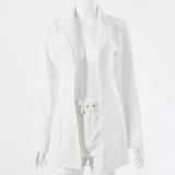Long-Sleeved Jacket And Belt Shorts Solid Color Suit Jacket Single Button Casual Loose High Waist Hip Two-Piece