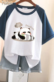 100% Cotton L-3XL T Shirt Plus size Print Tshirt Short Sleeve Patchwork Women Top Summer Couple O Neck Oversize T