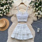 Dress With Women's Summer Chic Gentle Wind Tie Sling Sling Small Vest + High Waist Folded Lotus Side Half