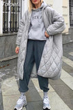 MODA 2023 Women Loose Warm Mid-length Hooded Cotton Jacket Quilted Coat Ladies Pattern Parka Casual Female Chic Thick