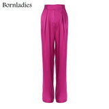 Women 3 Pieces Sets Long Sleeve Loose Belt Satin Blazer Coat High Waist Pants Legs Adjustable Pants Female Sexy