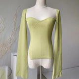 Black Slim Sweater For Women Square Collar Long Sleeve Side Split Knitted Pullover Female 2022 New
