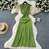 Fragrant High-End Round-Neck Sleeveless Metal Buckle Slimming Knitted Dress Woman 2025 New