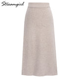 Knitted Skirt With Slit High Waist Vintage Pencil Skirts For Women 4XL 5XL 6XL Straight Skirt For Women