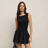 Toloer Women's Wear Summer 2024 New Solid Color Sleeveless Splicing Dress Women's Dress-Outfit