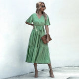 Dress Women Summer Casual Polka-dot Floral Print Midi Sundresses Black Elegant Fitted Clothing 2020 Red Dresses For