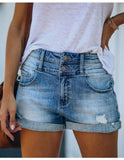 Commute Fashion Ripped Elastic High Waist Denim Shorts Women's