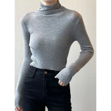 Women's Solid Color Turtleneck Slim Fitted Knit Tops 8 Colors Ribbed Striped Pit