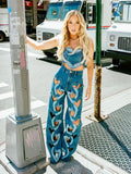 Toloer Trend Wind Jeans Women 2024 Summer New High Waist Print Hollow Out Design Feeling Wide Leg Straight Pants Woman-Outfit