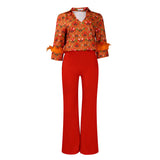 Women's Ebay Printed Long-Sleeved Shirt Temperament Elegant Broad Leg Pants Fashion African