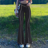 Velvet Flare Pants Vintage Wave Print Y2K 90s Trousers High Waist Streetwear Joggers Women Harajuku Sweatpants 2022