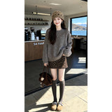 Korean New Lazy Style Retro Knitted On The Female Leopard Dress Autumn And Winter Fashion
