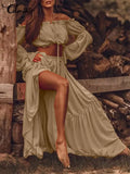 Ruffled Beach Short Tops and Pleated Maxi Skirt Sets Holiday Elegant Lady 2022 Fashion Casual Sets Two-piece Dress